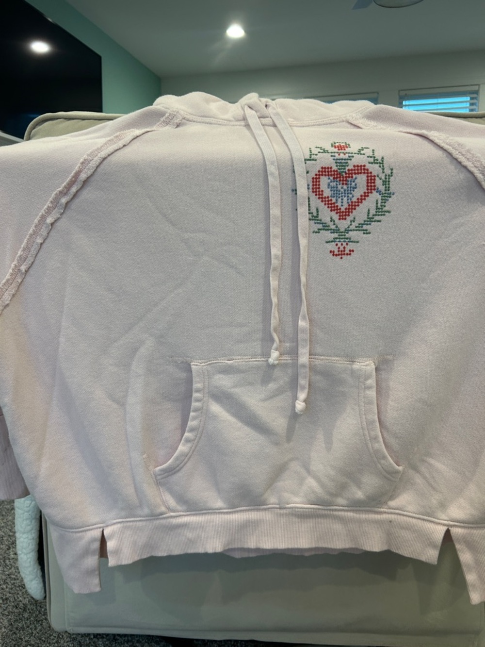 Free People Pale Pink Keepsake Hoodie with Kangaroo Pocket XS